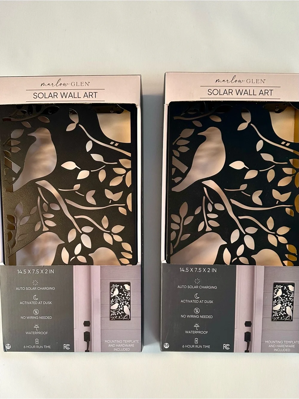 Marlow Black Bird & Branch Solar Wall Art Duo